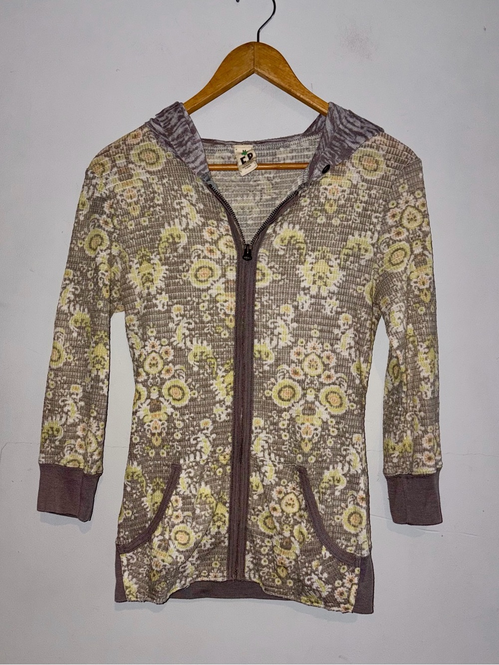Free People Waffle Floral Zip up Hoodie sz M